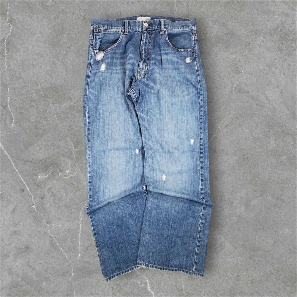 American Eagle Straight Leg Jeans Mens 34x34 Blue Distressed Frayed Hem Y2K 00s